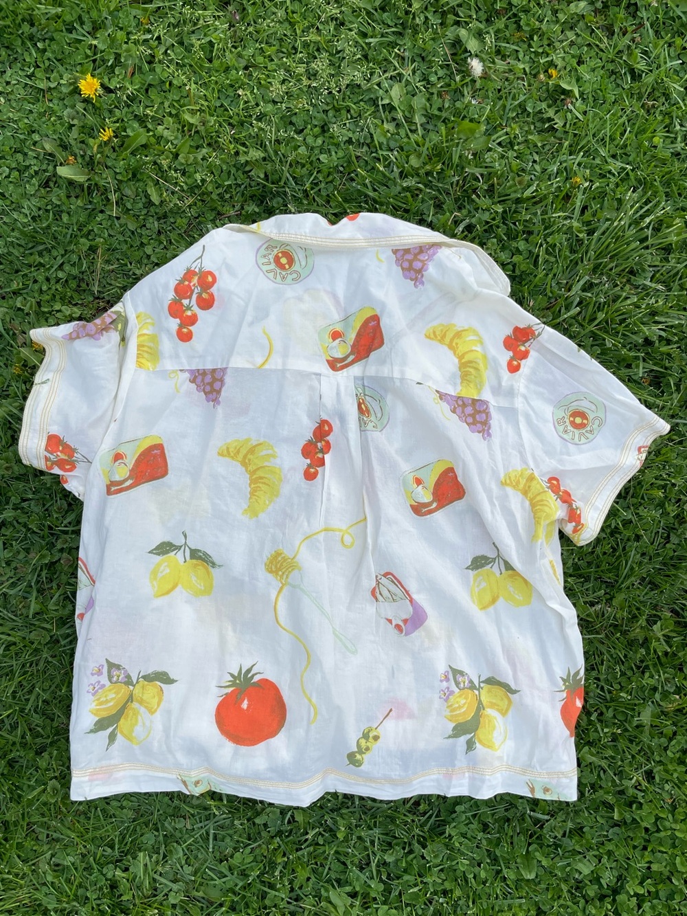 Kimchi Blue White Crop Button-Up Shirt with Colorful Fruit & Veggie Print - Picture 4 of 9